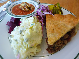 Delicious meal of meat pie and mashed potatoes