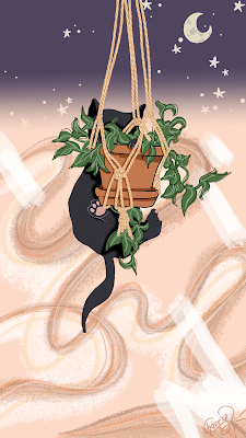 Fond-écran-chat-noir-plante