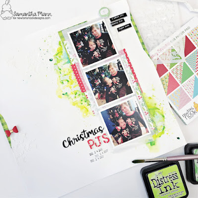 Christmas PJs Scrapbook Layout by Samantha Mann for Newton's Nook Designs, Watercolor, Patterned Paper, Christmas, Layout, Scrapbooking #newtonsnook #newtonsnookdesigns #scrapbooking #scrapbook #layout #watercolor