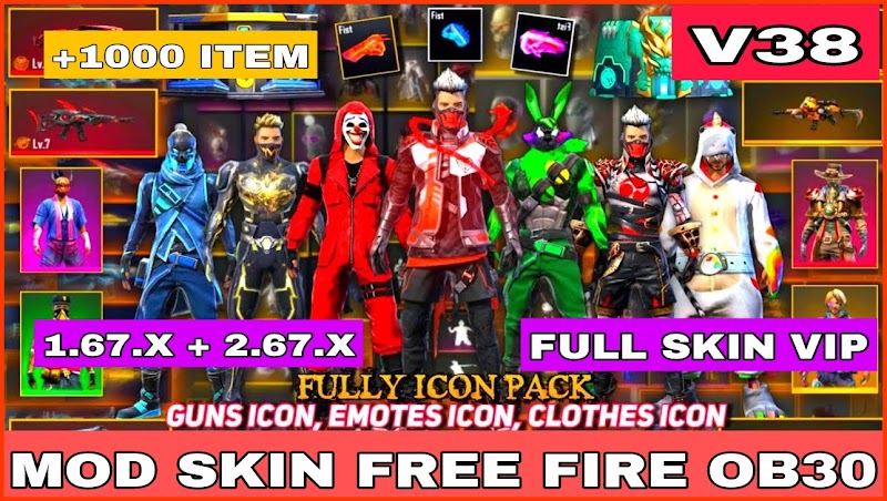 MOD SKIN FREE FIRE OB30 V38 - SKIN SÚNG VIP, TRANG PHỤC, HÀNH ĐỘNG + KHÔNG LỖI TÌM TRẬN| PTN FF