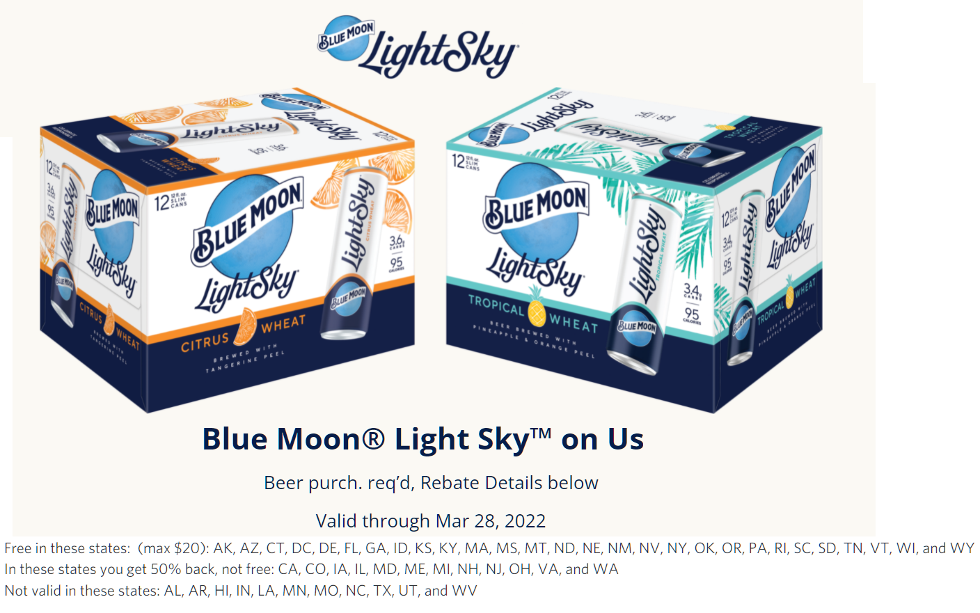 Free 12 Pack Of Blue Moon Light Sky Beer Any Variety After Rebate 