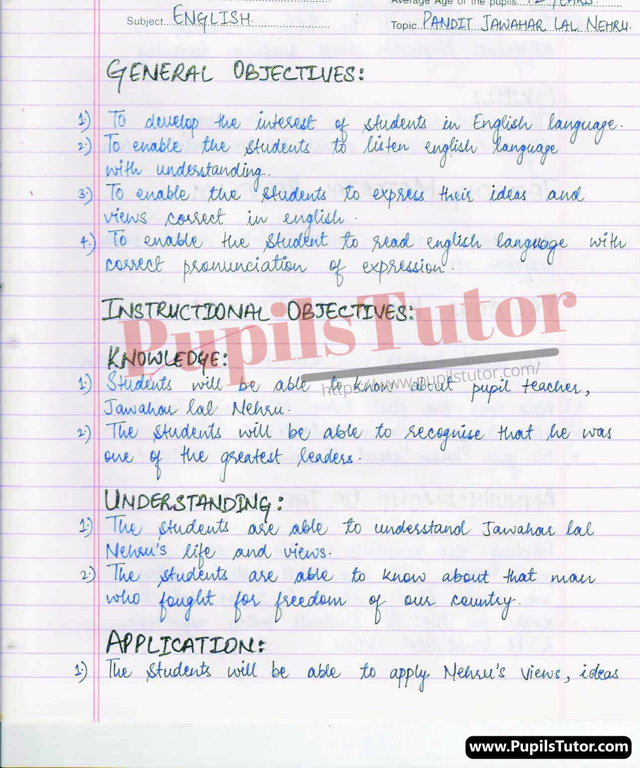 English Lesson Plan For Class 8 On Jawahar Lal Nehru – (Page And Image Number 1) – Pupils Tutor