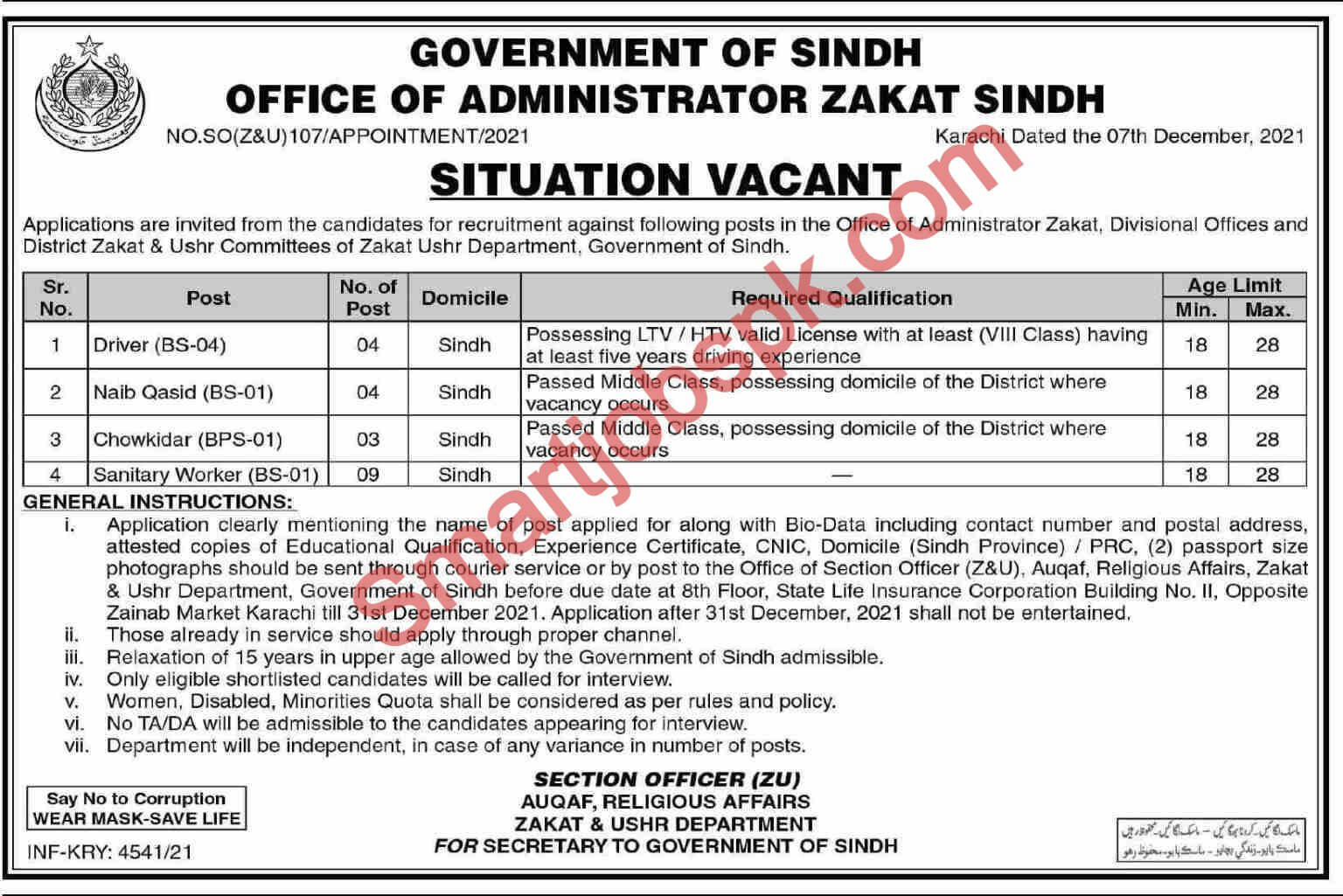 Zakat and Usher Department Sindh Jobs 2022 - Sindh Jobs 2022