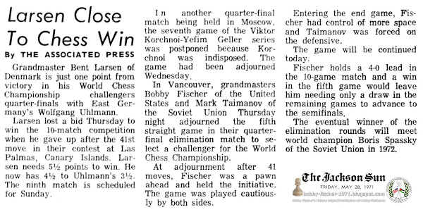 Larsen Close To Chess Win