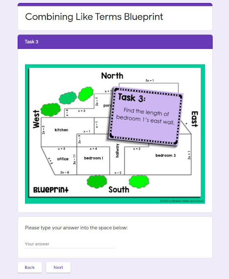 Combining Like Terms Blueprint Activity - print and digital