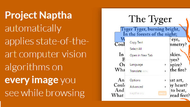 Project Naptha - Αντέγραψε, επεξεργάσου και μετάφρασε κείμενο από οποιαδήποτε εικόνα στο διαδίκτυο