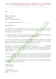resignation letter format for accident
