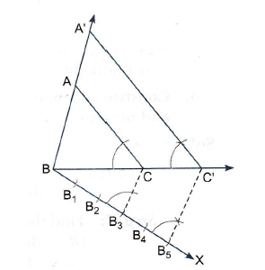 Construct a Triangle similar to a given Traingle ABC with its Sides equal to 5/3 of the Corresponding sides of the triangle ABC. (Write the steps of construction.)