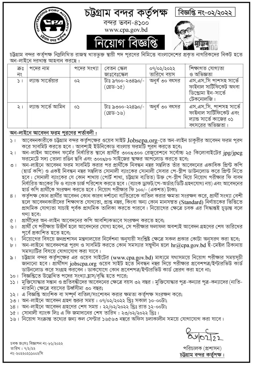 Chittagong Port Authority CPA job Circular 2022 - চট্টগ্রাম বন্দর নিয়োগ বিজ্ঞপ্তি ২০২২ - চট্টগ্রামের চাকরির খবর ২০২২ - সরকারি চাকরির খবর ২০২২