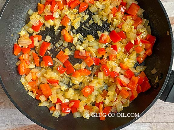 Peppers and onions frying