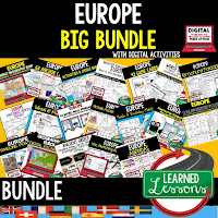 World Geography Europe Bundle, Anchor Charts, Games, Guided Notes, Digital Choice Boards, Google Classroom, Word Walls