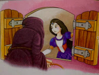 Snow white looked out and saw an old woman with a basket.  snow white story writing,5 minute Snow White story, snow White original story, snow white, snow white story in english, snow white original story summary, snow white story for kids, snow white story,