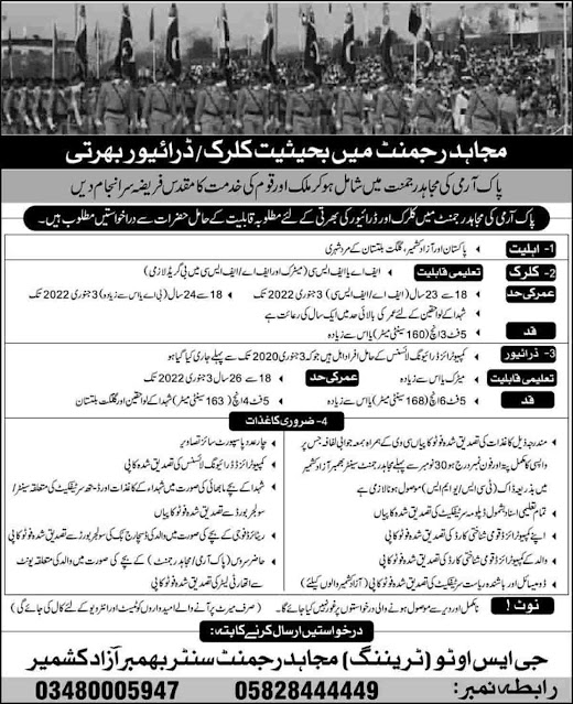 Latest jobs-Pak Army Mujahid Force Jobs 2021