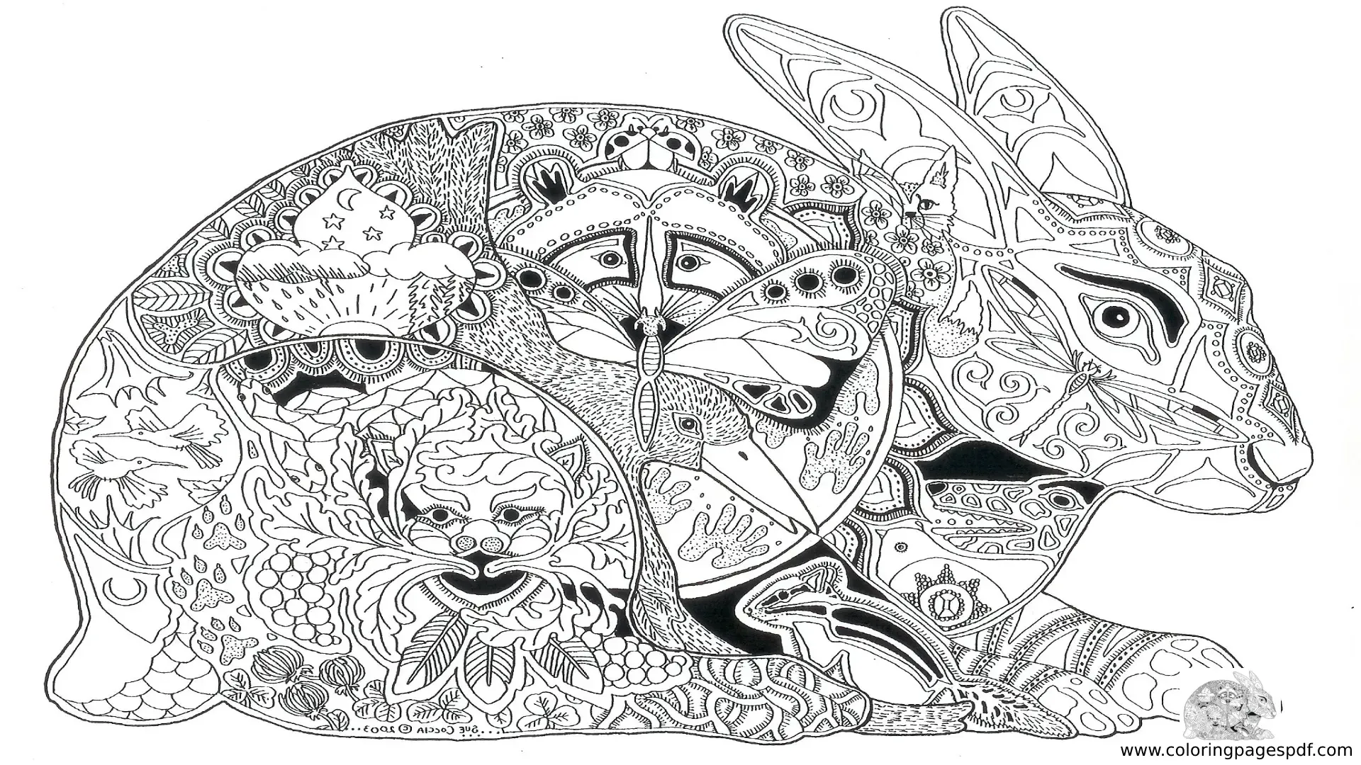 Coloring Pages Of Multiple Animals In A Rabbit Mandala