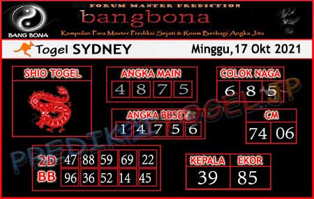 Prediksi Bangbona Togel Sidney Minggu 17 Oktober 2021