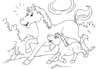 A horse running with his son happy coloring page