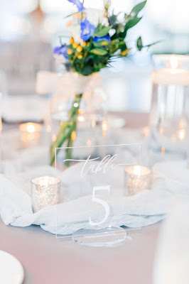 acrylic table number on wedding reception table
