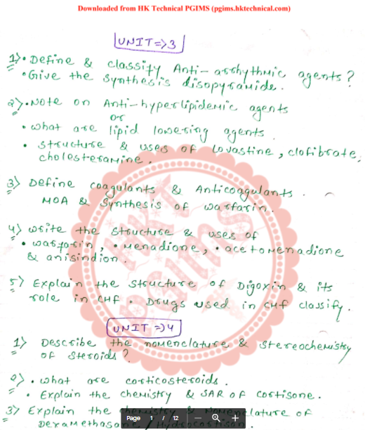 Unit-3 Medicinal chemistry II Solved Important question 5th Semester B.Pharmacy ,BP501T Medicinal Chemistry II,BPharmacy,Handwritten Notes,BPharm 5th Semester,Important Exam Notes,