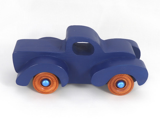 Handmade Wood Toy Pickup Truck Fat Fender Freaky Ford Navy Blue