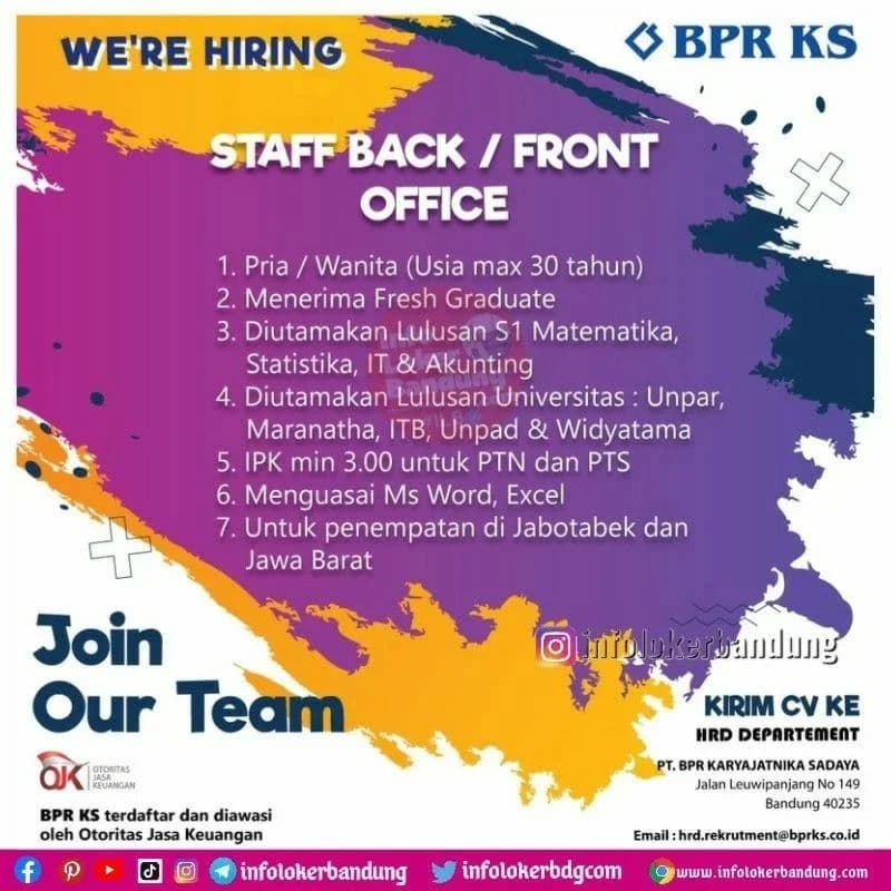 Lowongan Kerja BPR KS Leuwipanjang Bandung Maret 2022