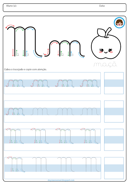 Deysiane sensei alfabeto completo cursivo de A a Z com setas para cobrir pontilhado para educação infantil