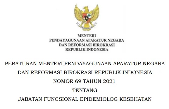 Permenpan RB Nomor 69 Tahun 2021 Tentang Jabatan Fungsional Epidemiolog Kesehatan