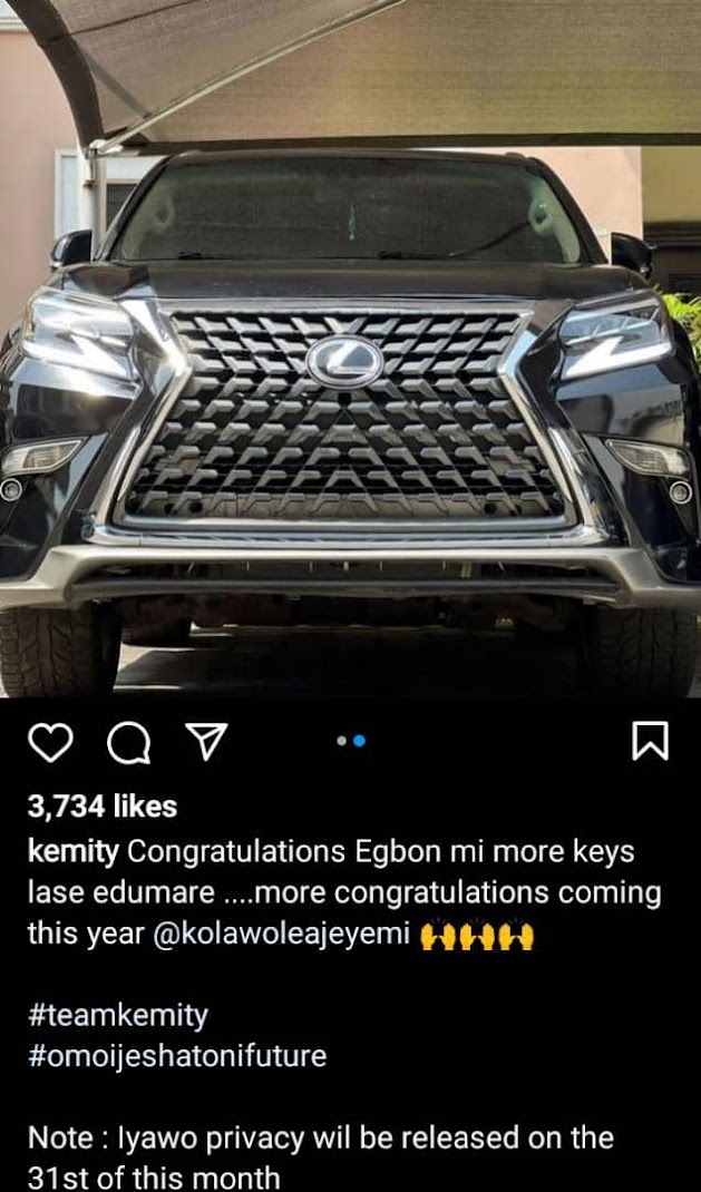 Actor Kolawale Ajeyemi gifts himself a brand new Lexus SUV as a birthday gift (Photos)