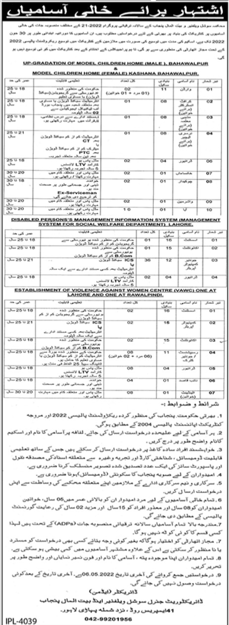 New Govt Jobs Punjab At Social Welfare and Bait ul Mal Department