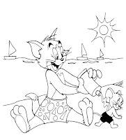 Coloring pages of Tom and Jerry the beach