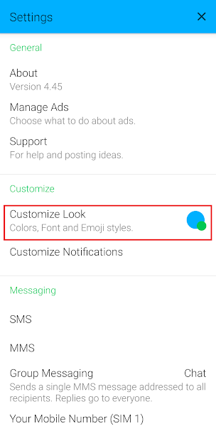 Settings page appears