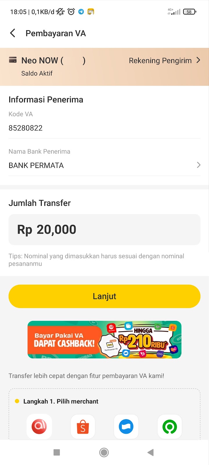 Transfer atau Withdraw Saldo Neo+ ke DANA