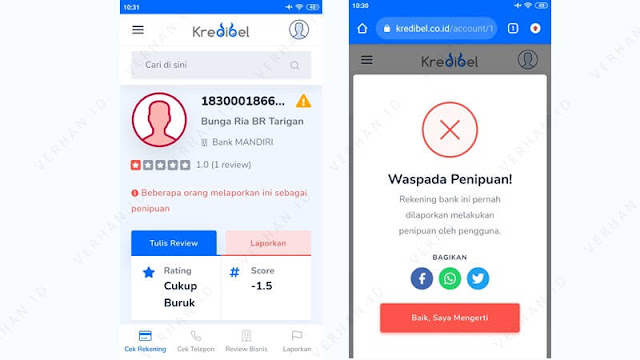 terdaftar sebagai nomor rekening penipu