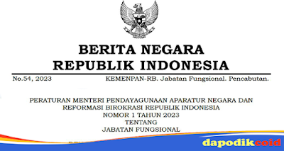 DOWNLOAD PERATURAN MENTERI PENDAYAGUNAAN APARATUR NEGARA DAN REFORMASI BIROKRASI REPUBLIK INDONESIA NOMOR 1 TAHUN 2023 TENTANG JABATAN FUNGSIONAL