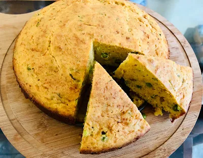 Photograph of recipe of cornmeal and peas savory cake