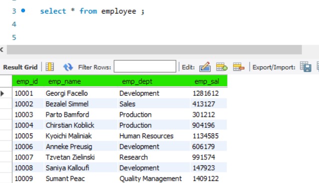 Select from Employee Table