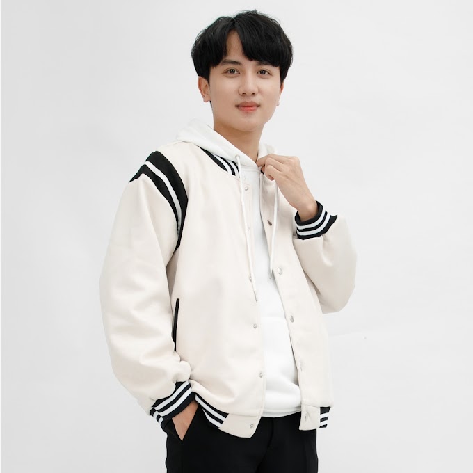 Mall Shop [ thoitrangmando ] Áo Khoác Varsity Bomber Da Lộn Phối Tay Nam MANDO 2 Màu Đen Be Basic Unisex Form Rộng Thể Thao Hàn Quốc KLN006