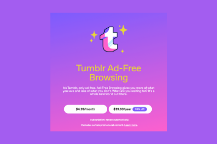You don't have to watch ads anymore if you will pay Tumblr $4.99 a month