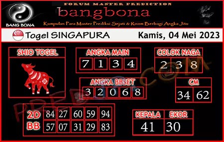 Prediksi Bang Bona SGP Kamis 04 Mei 2023