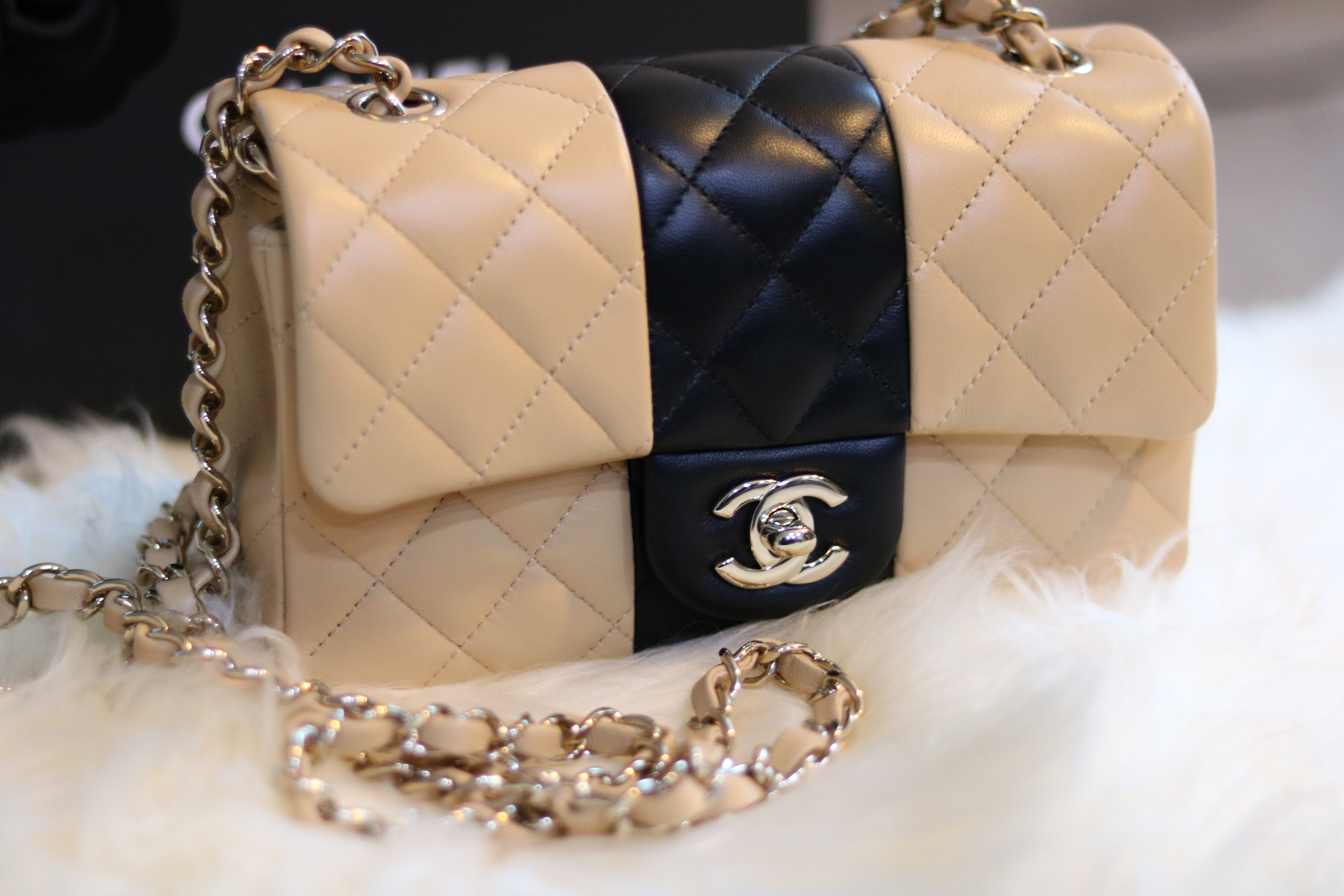 Chanel * Classic Flap Mini Square Chain Shoulder Bag Beige Lambskin – AMORE  Vintage Tokyo
