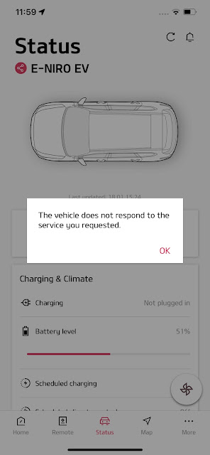 Kia UVO iPhone app error: "The vehicle does not respond to the service you requested."