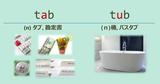 tab, tub, スペルが似ている英単語