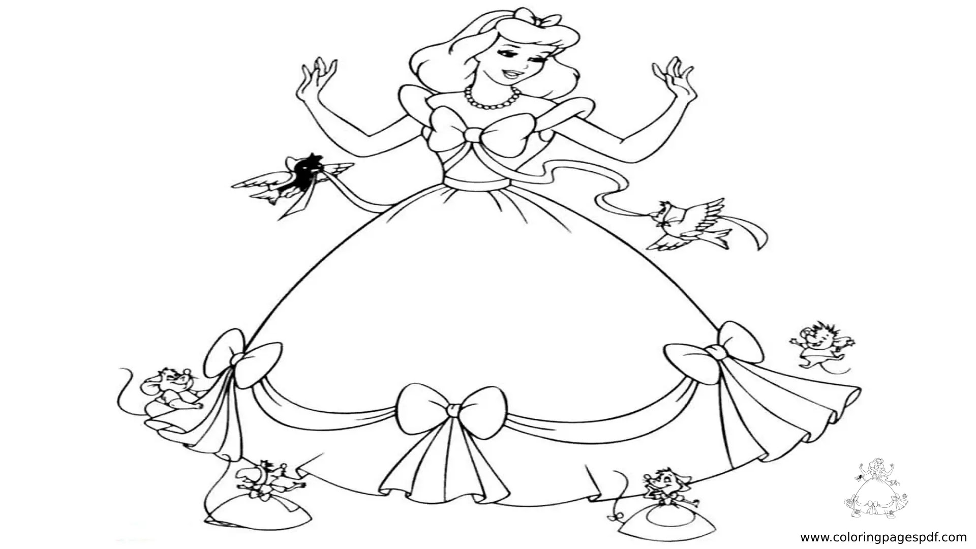 Coloring Pages Of Cinderella With Birds