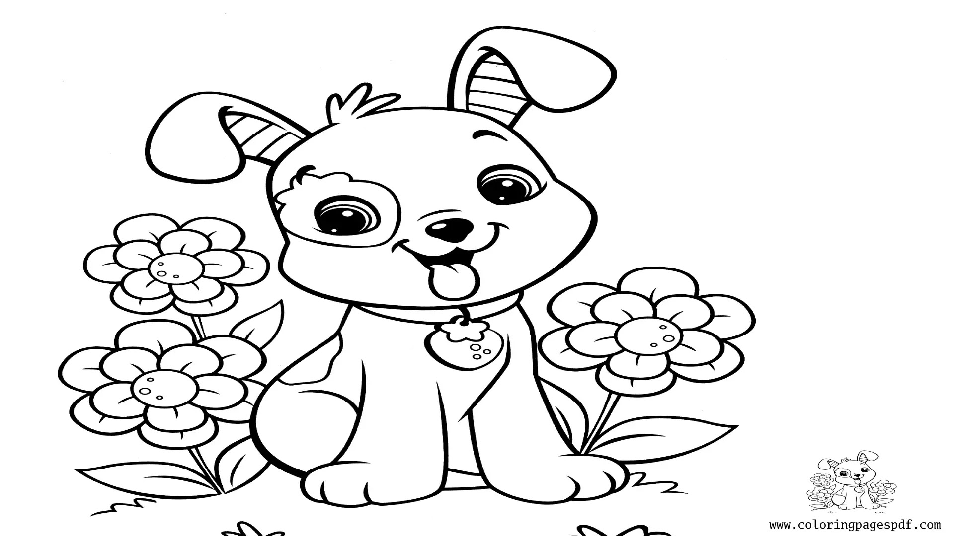 Coloring Pages Of A Small Puppy With Flowers