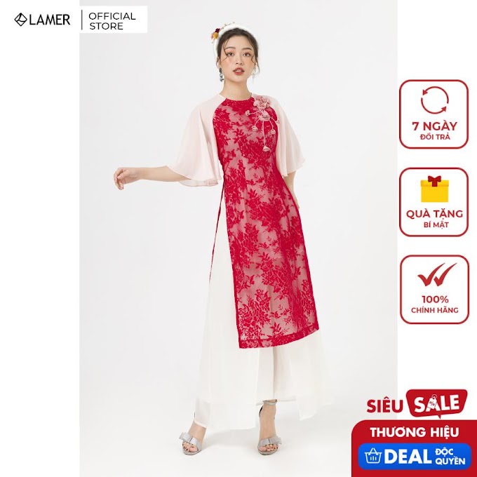 Mall Shop [ lamer.fashion ] Áo dài cách tân nữ ren tay bèo LAMER L61A19Q048 (Áo không kèm quần)