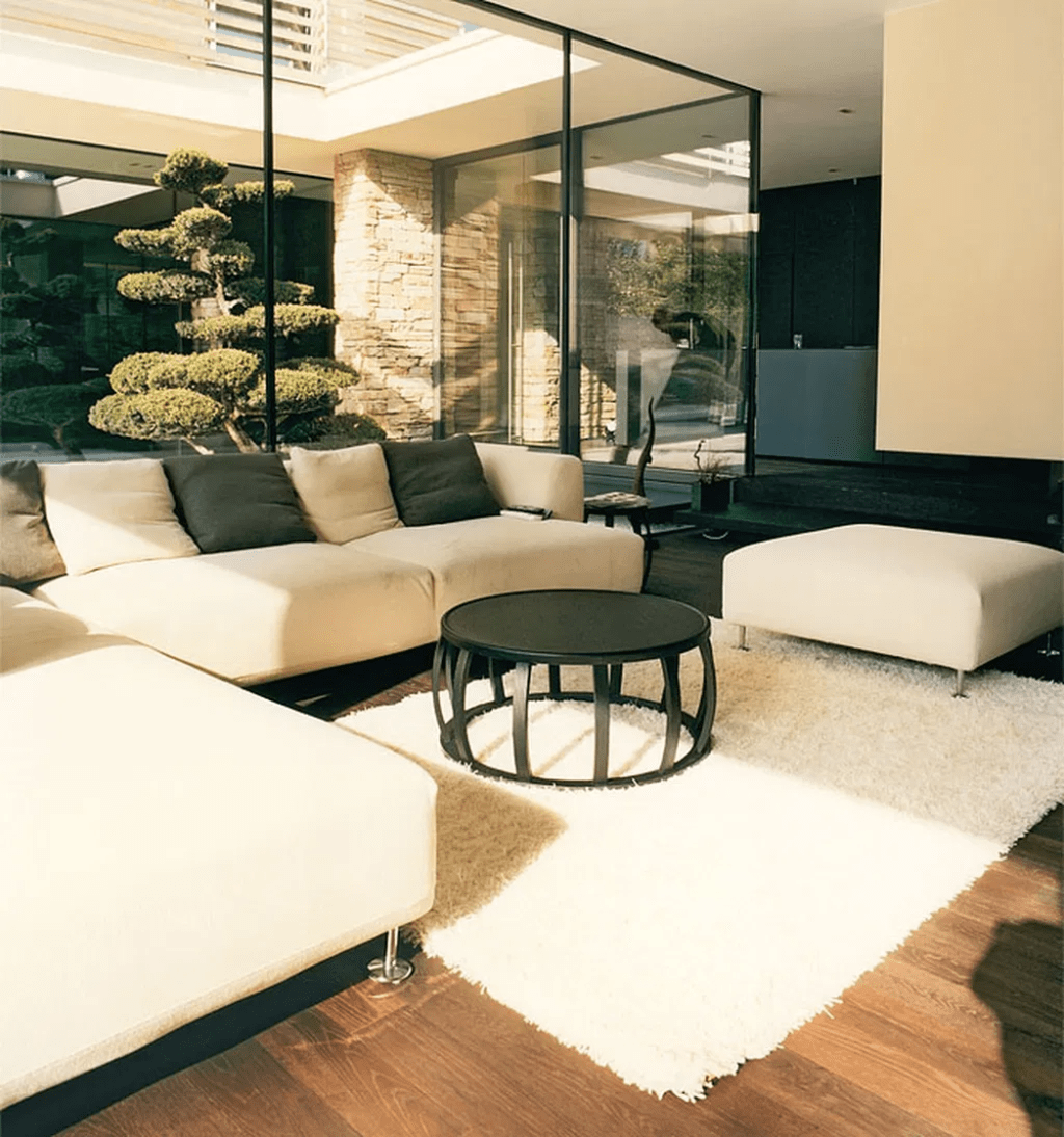 Japanese-Living Room With Trees Inside