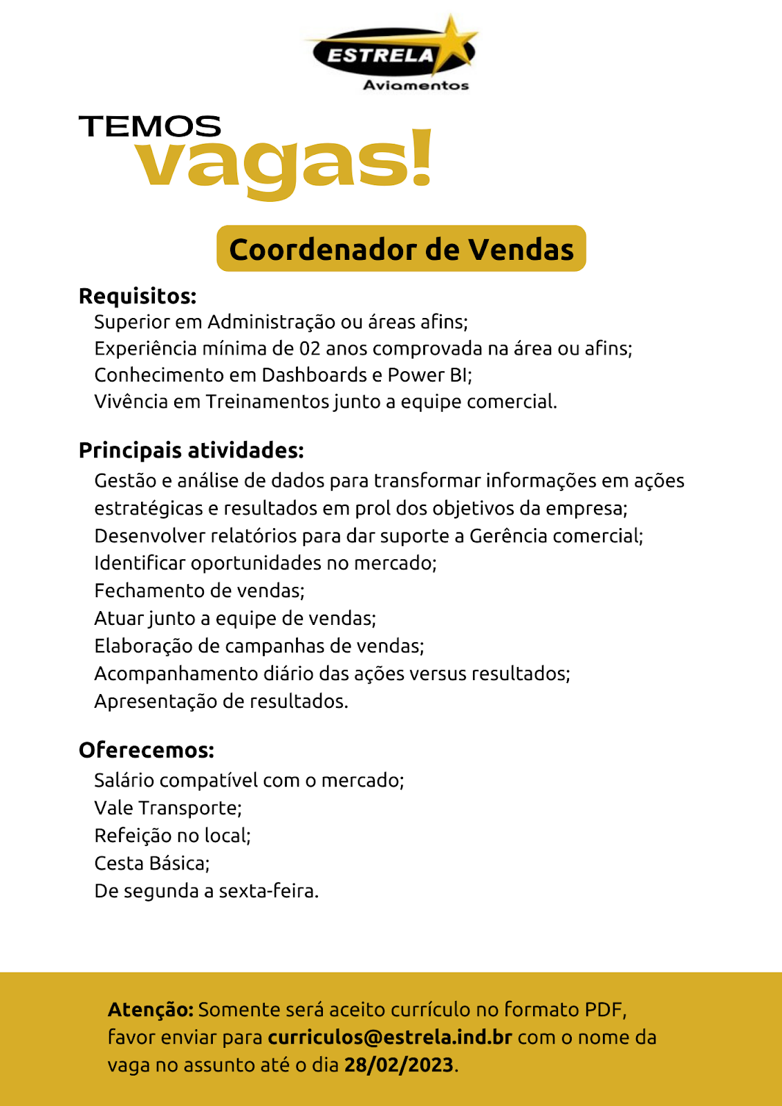 COORDENADOR(A) DE VENDAS - FORTALEZA/CE