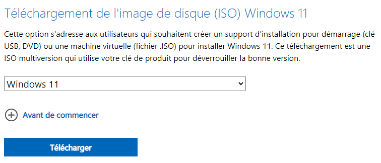 Téléchargement de l'image de disque (ISO) Windows 11