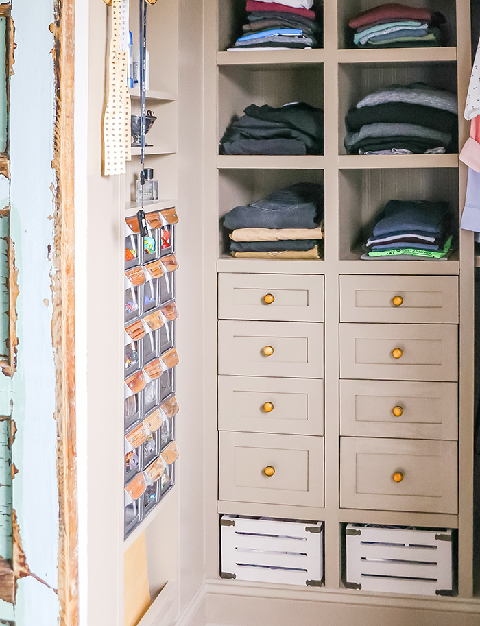 Flip out bins in closet wall