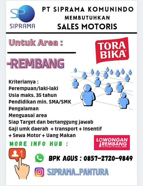 Lowongan Kerja Sales Motoris Mayora Torabika Rembang