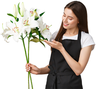 Shop Employee Presenting Flowers Transparent Image